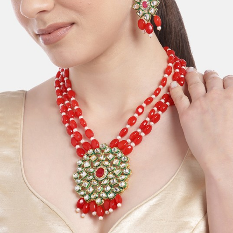 Gold-Plated Artificial Beads & Stones Jewellery Set