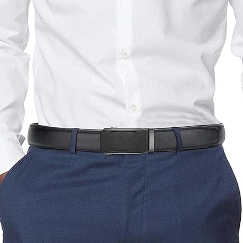 Genuine Leather Belt for Men with Easier Adjustable Autolock Buckle