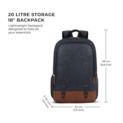 Classic 20L Small Faux Leather Water Resistant Anti Theft 3 Compartment Laptop Backpack/Office Backpack