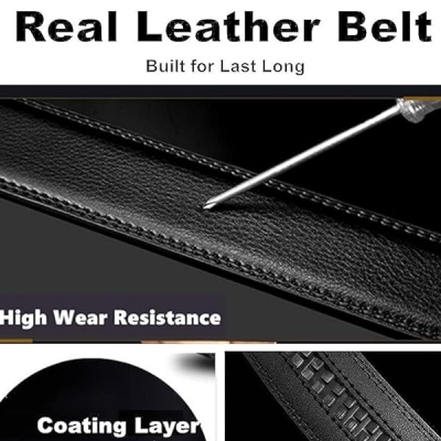 Genuine Leather Belt for Men with Easier Adjustable Autolock Buckle