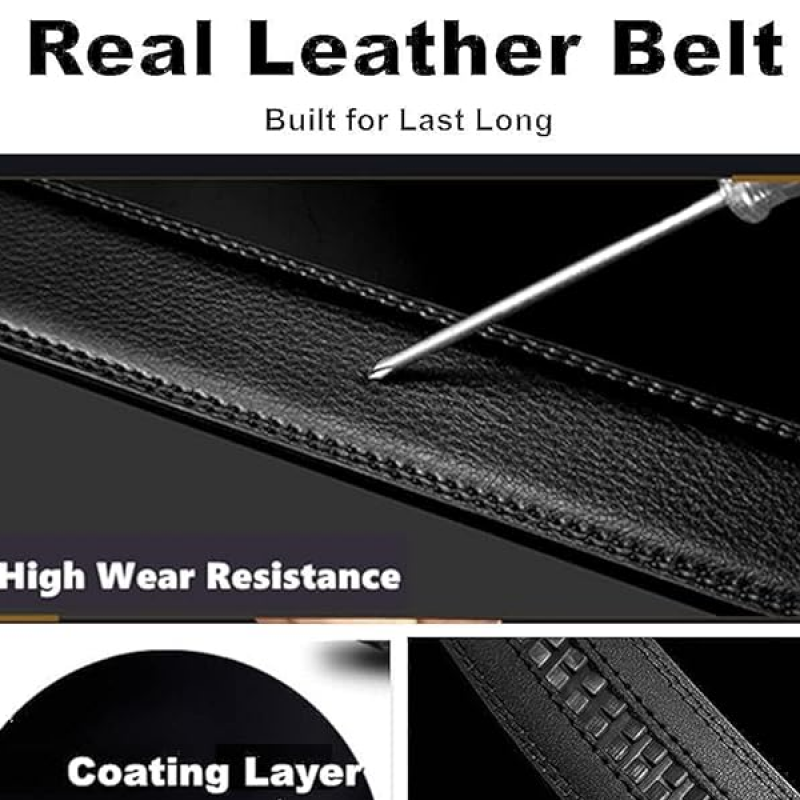 Genuine Leather Belt for Men with Easier Adjustable Autolock Buckle